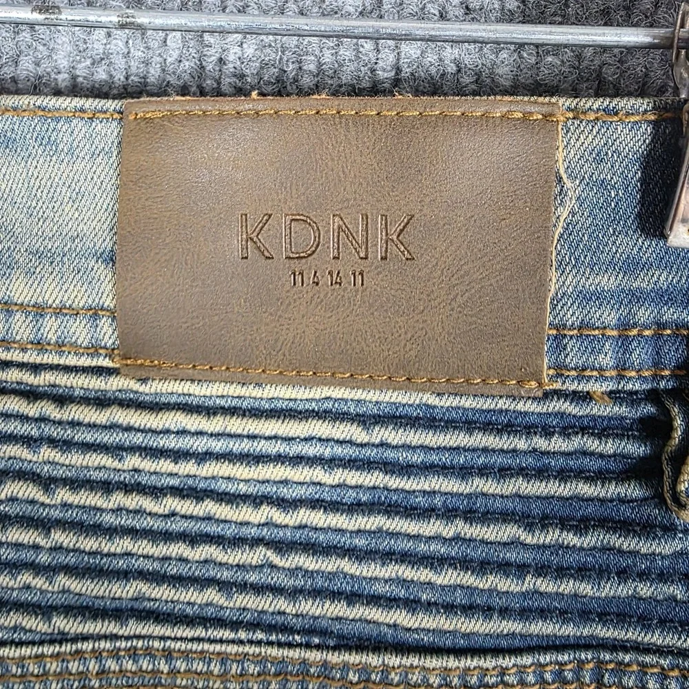KDNK Denim Jeans Mens 34x32  Blue Moto Destroyed Distressed Ankle Zip 11 4 14 11